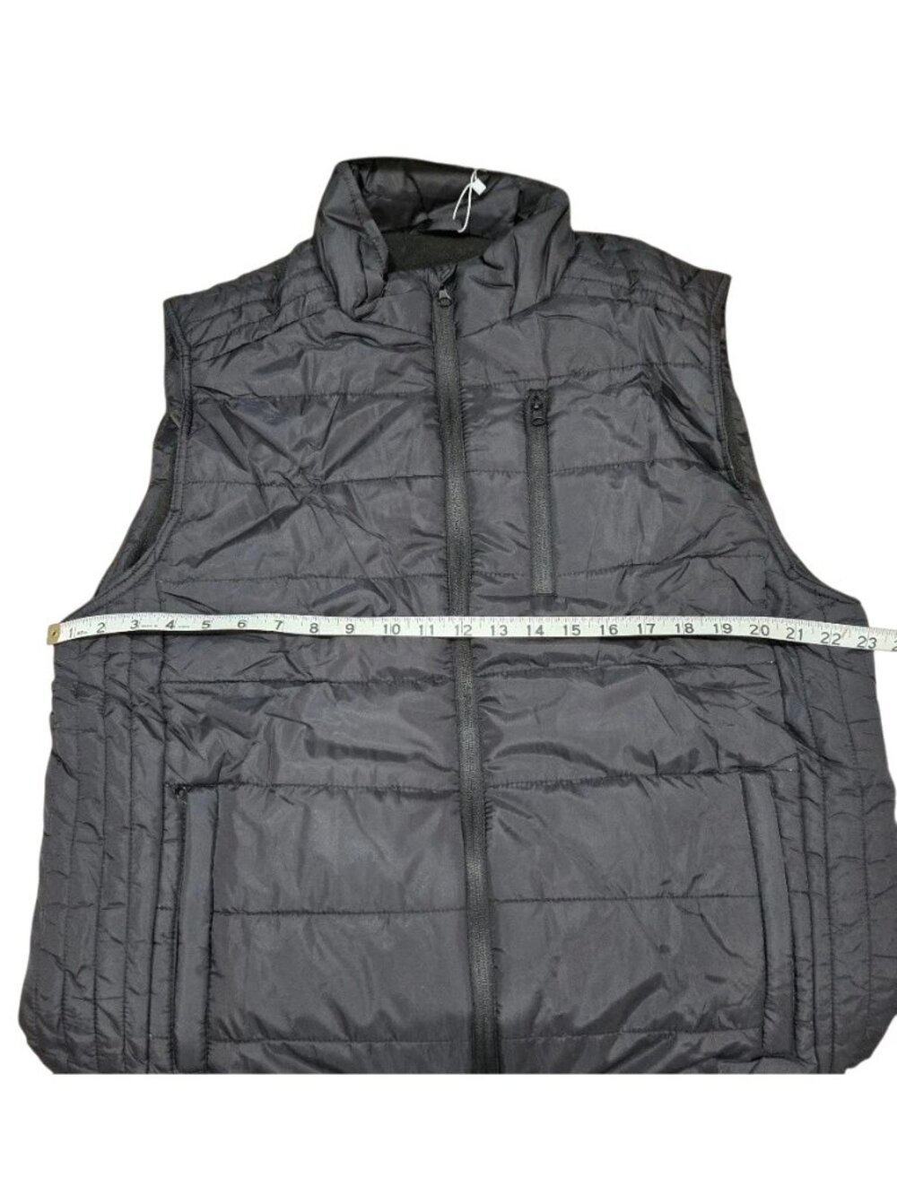 Men's Quilted Puffer Vest Black Fleece Lined Full Zip Pockets
